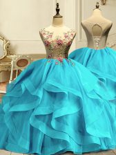 Sumptuous Floor Length Ball Gowns Sleeveless Aqua Blue Ball Gown Prom Dress Lace Up