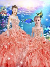  Watermelon Red Sweetheart Lace Up Beading and Ruffles Quinceanera Dresses Sleeveless