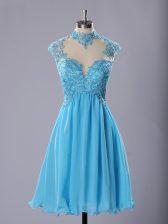 Captivating Lace and Appliques Homecoming Dress Baby Blue Zipper Sleeveless Knee Length