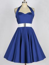 Extravagant Taffeta Halter Top Sleeveless Lace Up Belt Court Dresses for Sweet 16 in Blue