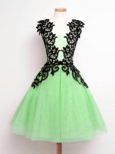Gorgeous Knee Length Dama Dress for Quinceanera Straps Sleeveless Lace Up