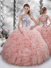  Scoop Sleeveless Lace Up Quince Ball Gowns Baby Pink Organza