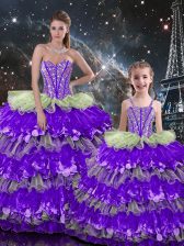  Multi-color Sweetheart Lace Up Beading and Ruffles Ball Gown Prom Dress Sleeveless