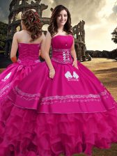 Customized Sleeveless Zipper Floor Length Embroidery and Ruffled Layers Sweet 16 Dress