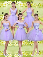  Tulle Sleeveless Knee Length Vestidos de Damas and Lace and Belt
