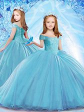 Most Popular Organza Cap Sleeves Child Pageant Dress Brush Train and Beading