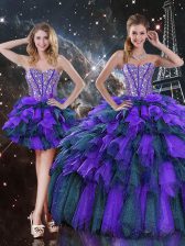 Custom Fit Sweetheart Sleeveless Lace Up Quinceanera Gowns Multi-color Organza