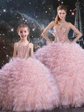 Eye-catching Sleeveless Lace Up Floor Length Beading and Ruffles Sweet 16 Quinceanera Dress