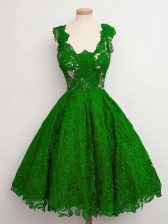 Perfect Green A-line Lace Straps Sleeveless Lace Knee Length Lace Up Quinceanera Court Dresses