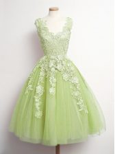  Knee Length A-line Sleeveless Yellow Green Court Dresses for Sweet 16 Lace Up