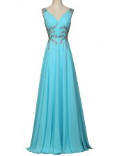  Aqua Blue V-neck Neckline Beading and Ruching Homecoming Dress Sleeveless Zipper