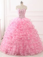 Enchanting Organza Sleeveless Quinceanera Dresses Sweep Train and Beading and Ruffled Layers