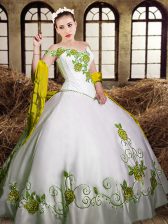 Spectacular White Lace Up Sweetheart Embroidery Sweet 16 Dress Taffeta Sleeveless