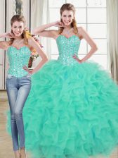 New Arrival Turquoise Sweetheart Neckline Beading and Ruffled Layers Sweet 16 Quinceanera Dress Sleeveless Lace Up