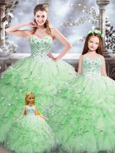 Sleeveless Lace Up Floor Length Beading and Ruffles Quinceanera Dresses