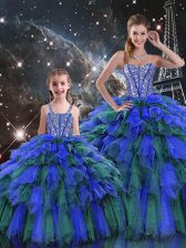 Suitable Multi-color Sleeveless Organza Lace Up Sweet 16 Dress for Military Ball and Sweet 16 and Quinceanera