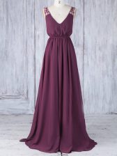  Burgundy V-neck Neckline Appliques Damas Dress Sleeveless Backless