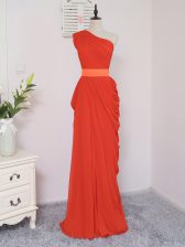 Amazing Coral Red One Shoulder Zipper Pick Ups Quinceanera Dama Dress Sleeveless