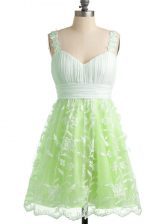 Fabulous Yellow Green Lace Lace Up Straps Sleeveless Knee Length Court Dresses for Sweet 16 Lace