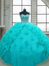 Pretty Sweetheart Sleeveless Lace Up Quinceanera Gowns Aqua Blue Organza