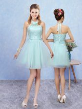 Sophisticated Mini Length A-line Sleeveless Aqua Blue Quinceanera Dama Dress Lace Up
