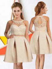 Amazing Champagne Sleeveless Knee Length Lace Zipper Quinceanera Dama Dress