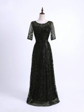  Half Sleeves Lace and Appliques Lace Up Prom Evening Gown