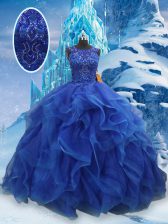 Comfortable Scoop Sleeveless Lace Up Sweet 16 Dresses Blue Organza