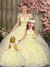 Sleeveless Lace Up Floor Length Beading and Ruffles 15 Quinceanera Dress