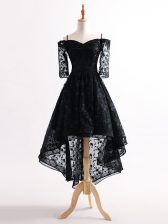 Tulle Half Sleeves High Low Prom Dresses and Lace