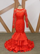 Enchanting Long Sleeves Backless Floor Length Lace and Appliques Prom Dress