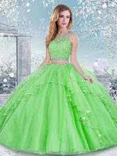 Best Sleeveless Tulle Floor Length Clasp Handle Sweet 16 Quinceanera Dress in with Beading and Lace