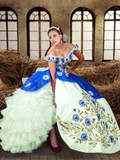  Off The Shoulder Sleeveless Sweet 16 Quinceanera Dress Floor Length Embroidery Multi-color Taffeta