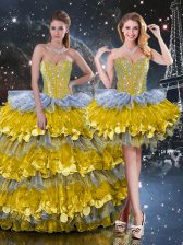 Decent Multi-color Sweet 16 Quinceanera Dress Military Ball and Sweet 16 and Quinceanera with Beading and Ruffled Layers Sweetheart Sleeveless Lace Up