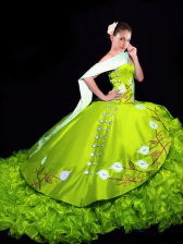 Pretty Yellow Green Sleeveless Embroidery and Ruffles Lace Up Quinceanera Dresses
