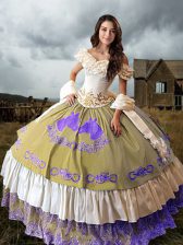  Embroidery and Ruffled Layers Ball Gown Prom Dress Multi-color Lace Up Sleeveless Brush Train