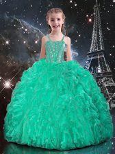  Organza Sleeveless Floor Length Little Girls Pageant Dress and Beading and Ruffles