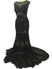  Beading and Lace and Appliques Homecoming Dress Black Side Zipper Sleeveless Brush Train