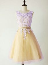  Gold Sleeveless Lace Knee Length Damas Dress
