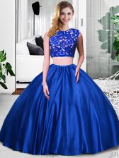 Most Popular Royal Blue Quinceanera Gown Military Ball and Sweet 16 and Quinceanera with Lace and Ruching Scoop Sleeveless Zipper
