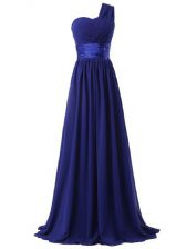 Enchanting One Shoulder Sleeveless Chiffon Vestidos de Damas Ruching Lace Up