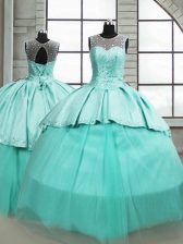 On Sale Turquoise Lace Up Quinceanera Gowns Beading Sleeveless Brush Train