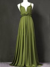 Nice Straps Sleeveless Vestidos de Damas Floor Length Ruching Olive Green Chiffon
