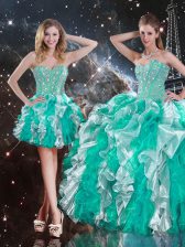  Multi-color Organza Lace Up Sweetheart Sleeveless Floor Length Quince Ball Gowns Beading and Ruffles