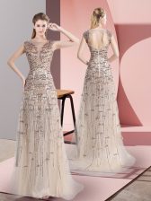 Colorful Champagne Homecoming Dress Tulle Brush Train Sleeveless Beading