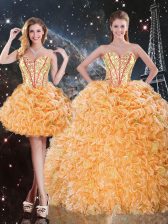  Orange 15 Quinceanera Dress Military Ball and Sweet 16 and Quinceanera with Beading and Ruffles Sweetheart Sleeveless Lace Up