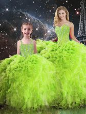  Beading and Ruffles Vestidos de Quinceanera Lace Up Sleeveless Floor Length
