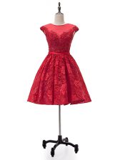  Sleeveless Mini Length Beading and Appliques Lace Up Homecoming Dress with Red
