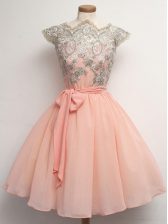  Cap Sleeves Lace and Belt Zipper Quinceanera Dama Dress