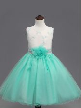  Apple Green Scoop Zipper Appliques and Hand Made Flower Pageant Gowns For Girls Sleeveless